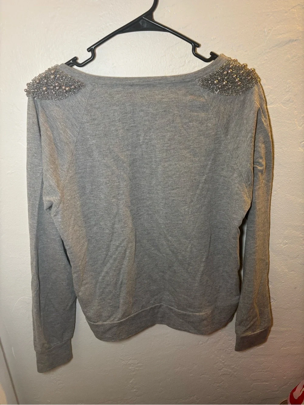 Leith Grey Beaded Shoulder Sweatshirt